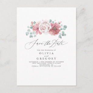 Cartão Postal De Anúncio O Elegante Floral Dusty Rosa Salva A Data