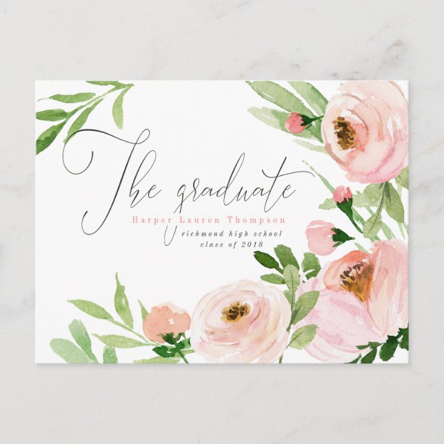 Cartão Postal De Anúncio O GRADUADO BLUSH Aquarela FLORAL (Frente)