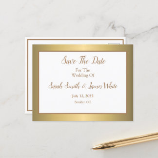 Cartão Postal De Anúncio O Simples Casamento Elegante Moderno Dourado Salva