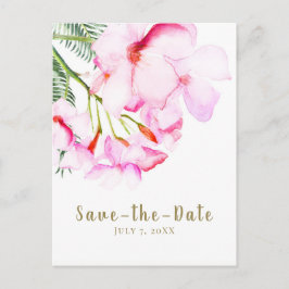 Cartão Postal De Anúncio Oásis Tropical Rosa Verde Havaiano Salve a Data