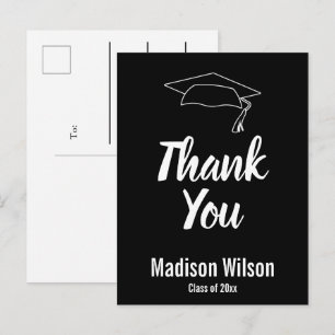 Cartão Postal De Anúncio Obrigado Nome do Graduado Formatura Preto e Branco