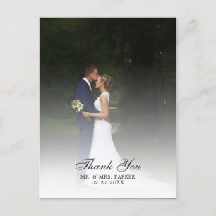 Cartão Postal De Anúncio Obrigado pela Foto de Casamento com Letra Chic