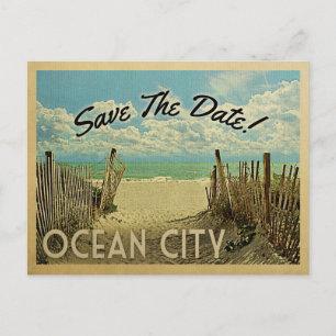 Cartão Postal De Anúncio Ocean City Save the Date Vintage Beach NIMO