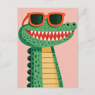 Cartão Postal De Anúncio Óculos de sol de crocodilo engraçados Animal de de