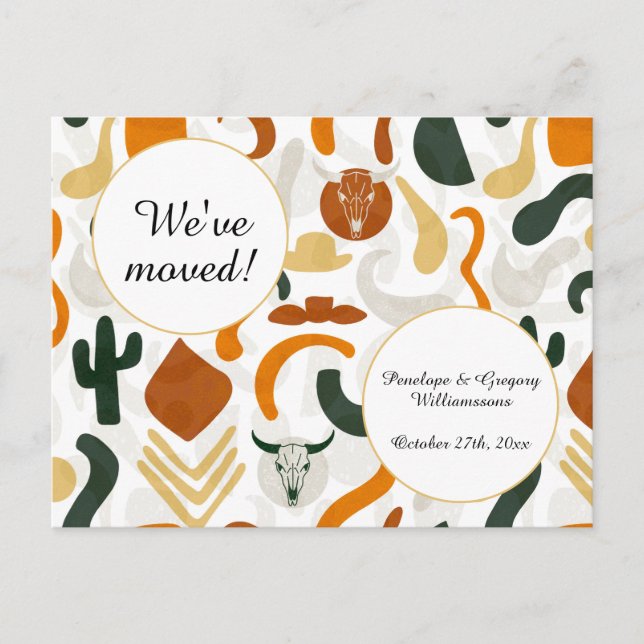 Cartão Postal De Anúncio Oeste, deserto, boho vaqueiro, mudança de endereço (Frente)