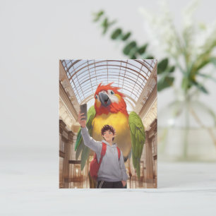Cartão Postal De Anúncio Olhar do Museu: Selfie de Arara Vermelha Gigante