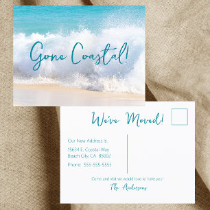 Cartão Postal De Anúncio Onda de Nova Casa Costeira em Aquarela de Praia