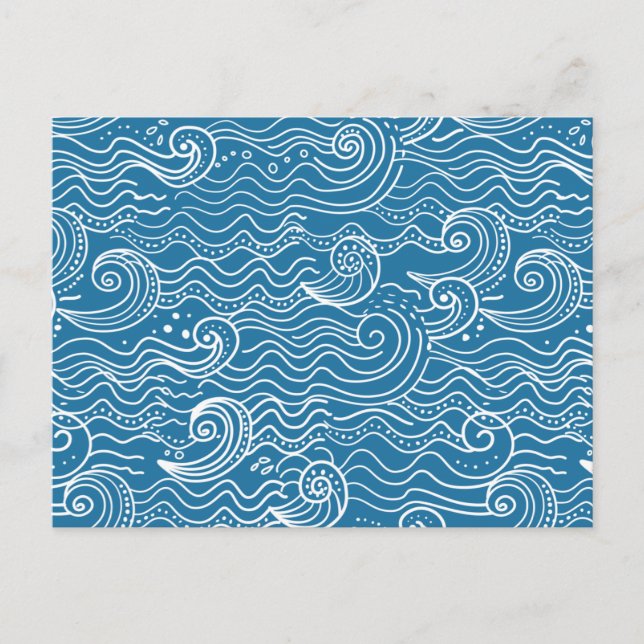 Cartão Postal De Anúncio Ondas de Verão Azul e Branco (Frente)