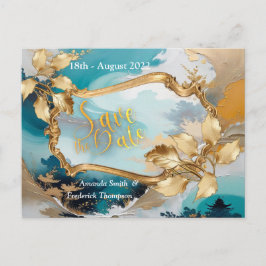 Cartão Postal De Anúncio Ondas e paisagens asiáticas artísticas orientais