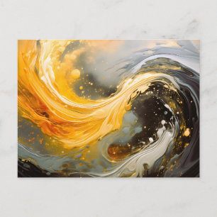 Cartão Postal De Anúncio Ondas Modernas de Mármore Abstrato Dourado