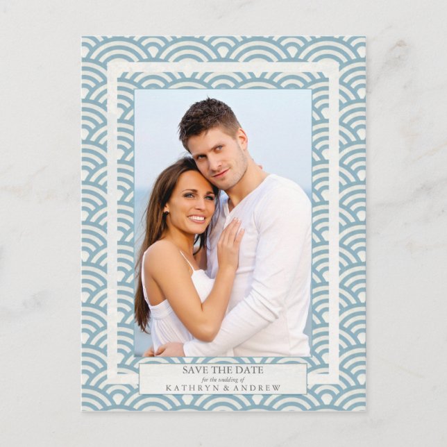 Cartão Postal De Anúncio Ondas Seigaiha Japonesas Fotografam Salvar Data (Frente)