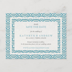 Cartão Postal De Anúncio Ondas Seigaiha Japonesas Salve a Data Sem Foto