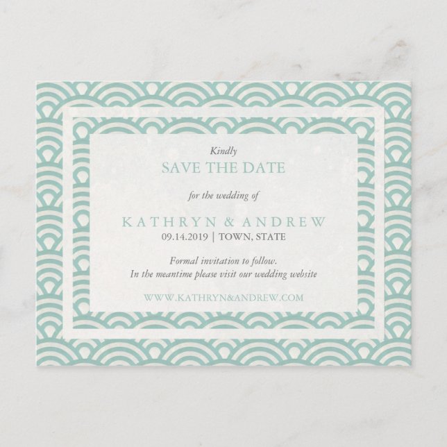 Cartão Postal De Anúncio Ondas Seigaiha Japonesas Salve a Data Sem Foto (Frente)