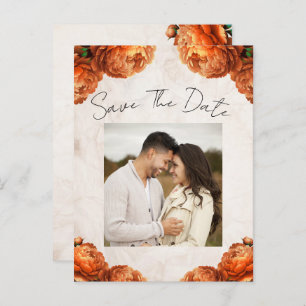 Cartão Postal De Anúncio Orange Peony Flowers Vintage Salvar Data