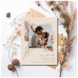 Cartão Postal De Anúncio Orçamento Boho Foto Casamento Salvar a Data