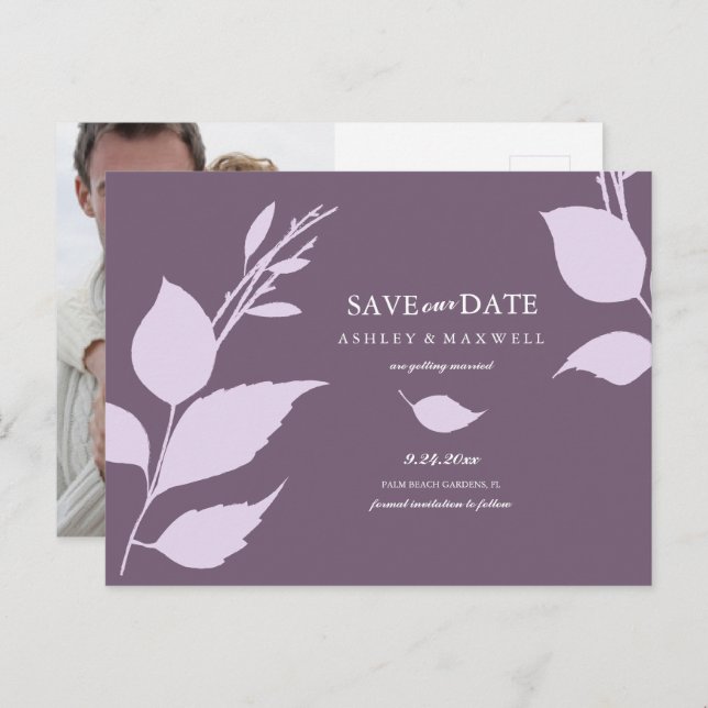 Cartão Postal De Anúncio Orçamento Economizar a Data Roxo (Frente/Verso)