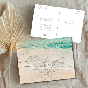 Cartão Postal De Anúncio Orçamento Simples de Casamento de Praia Salva a Da