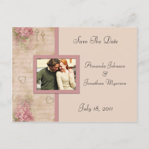 Cartão Postal De Anúncio Os Lilacs cor-de-rosa do vintage salvar a data