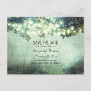 Cartão Postal De Anúncio Os ramos rústicos das luzes da noite salvar a data