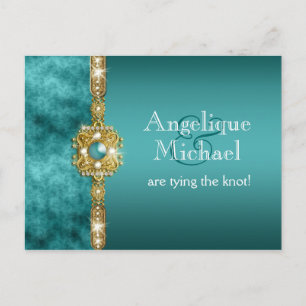 Cartão Postal De Anúncio Ouro azul de casamento de aniversário de noivado