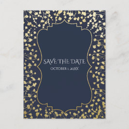 Cartão Postal De Anúncio Ouro Bebê Respiração Floral Rústico Azul Salvar Da