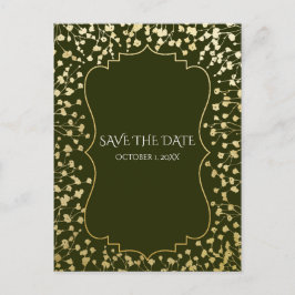 Cartão Postal De Anúncio Ouro Bebê Respiração Floral Rústico Verde Salvar D