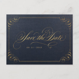 Cartão Postal De Anúncio Ouro da marinha elegante caligrafia salvar a data