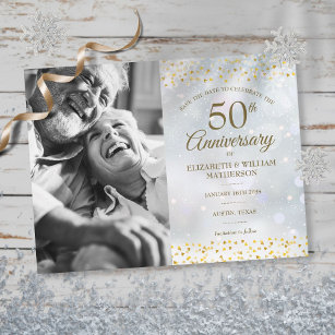 Cartão Postal De Anúncio Ouro de inverno 50 anos Salvar a data Foto