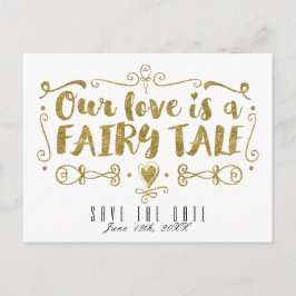 Cartão Postal De Anúncio Ouro NOSSO AMOR É UMA HISTÓRIA DE FADAS Casamento