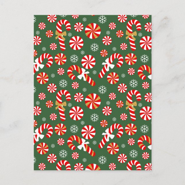 Cartão Postal De Anúncio Ouro Winter Sweet Snowfall Candy Cane (Frente)