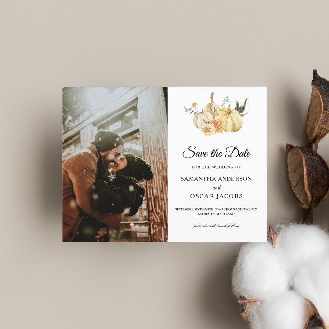 Cartão Postal De Anúncio Outono Moderno Abóbora e Flores em Aquarela (Criador carregado)