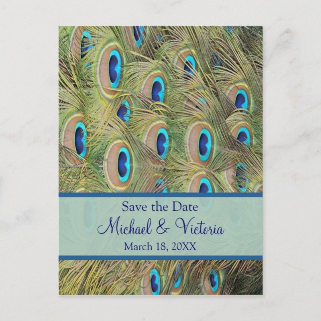 Cartão Postal De Anúncio Pacock Wedding Date (Salvar data) (Frente)