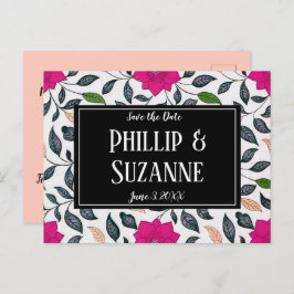 Cartão Postal De Anúncio Padrão Floral Rosa Vintage Salvar a Data