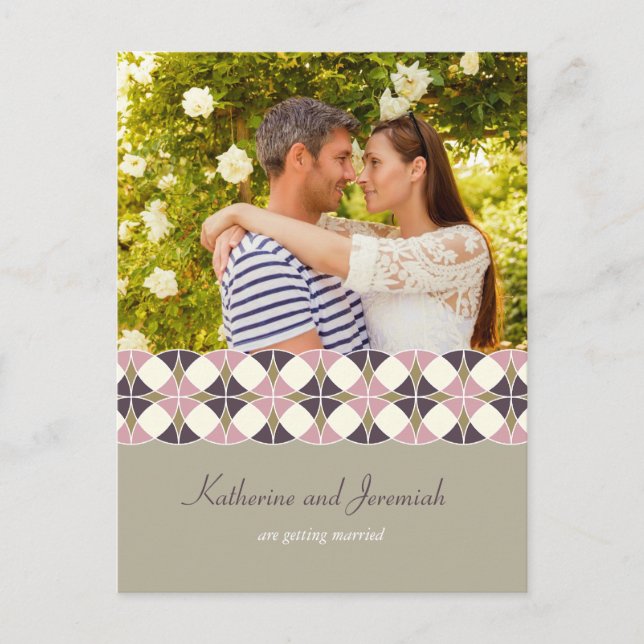 Cartão Postal De Anúncio Padrão Geométrico Art Deco Foto Salvar a Data (Frente)