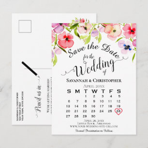 Cartão Postal De Anúncio Painéis de Aquarela Casamento Salvar o Calendário 