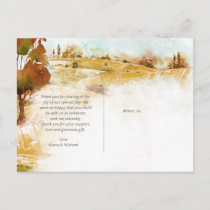 Cartão Postal De Anúncio Paisagem em Aquarela Obrigado Outono Dourado ID786