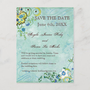 Cartão Postal De Anúncio Paisley Moderno Floral Florescer Espiral Casamento