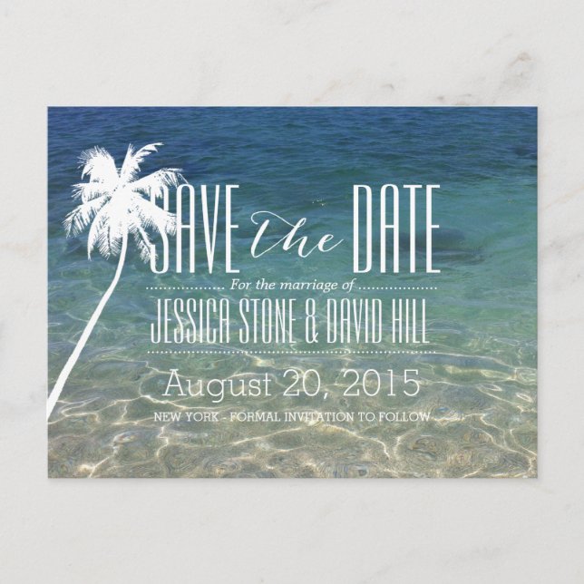 Cartão Postal De Anúncio Palm Tree Beach Weding Date (Casamento de Palm Tre (Frente)