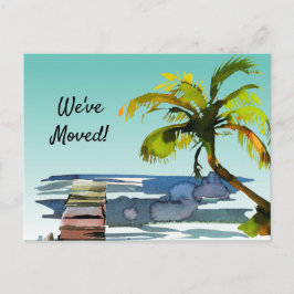 Cartão Postal De Anúncio Palmeira em Aquarela Céu Aquático Mudou-se para a