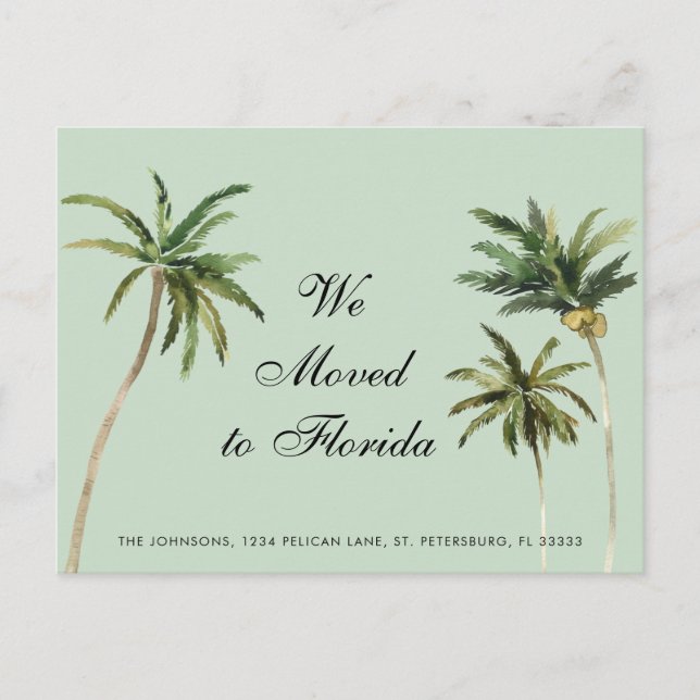 Cartão Postal De Anúncio Palmeiras em Aquarela Tropicais Mudaram-se para a  (Frente)