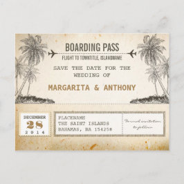 Cartão Postal De Anúncio Palms de praia passe de embarque de vintage salvar