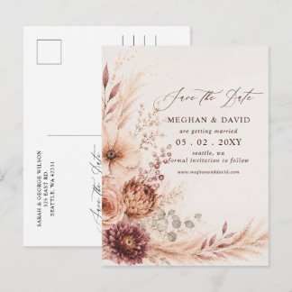Cartão Postal De Anúncio Pampas Floral Rústico de Outono Salve a Data