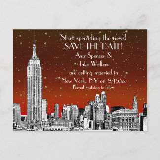 Cartão Postal De Anúncio Panorama da Cidade de Nova York 01 Estrela Vermelh