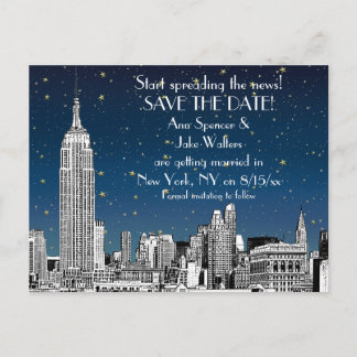 Cartão Postal De Anúncio Panorama da Cidade de Nova York 01 Estrelado Azul