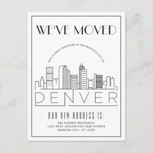 Cartão Postal De Anúncio Panorama de Denver Estilo Deco Moderno   Mudança d
