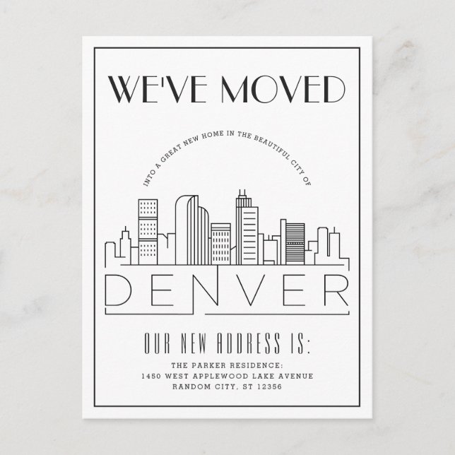 Cartão Postal De Anúncio Panorama moderno de Denver em Deco | Mudança de en (Frente)