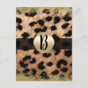 Cartão Postal De Anúncio Pantera Leopardina Glitter Dourado Monograma Flyer