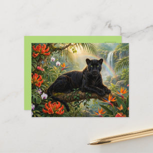 Cartão Postal De Anúncio Pantera Negra Quênia Flores da Selva Cachoeira