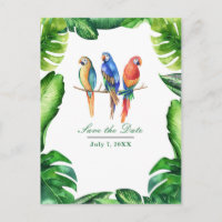Papagaios Tropicais Pássaros & Folhas Salve a Data
