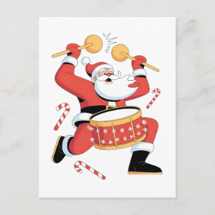 Cartão Postal De Anúncio Papai Noel Baterista Engraçado Natal Feio Bateria